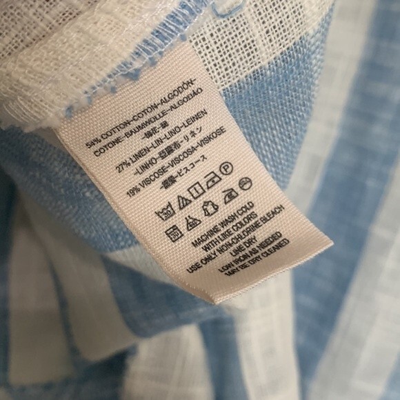 We The Free Away At Sea Striped Linen Blend Button Down Cropped Collared Shirt - Picture 9 of 11